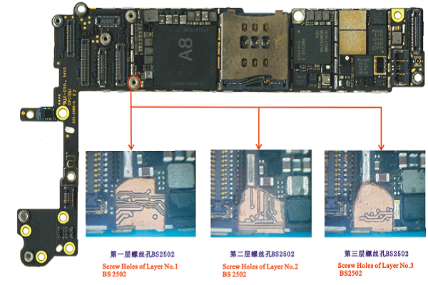 iPhone6 螺丝柱走线图