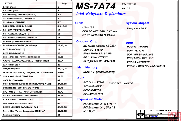 微星MSI MS-7A74 Rev 1.0显卡维修点位图电路图