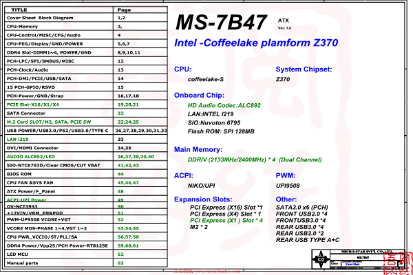 微星MSI MS-7B47 Z370 Rev 1.0显卡维修电路图点位图