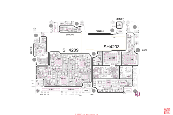 魅族17Pro维修图纸资料，电路位号图