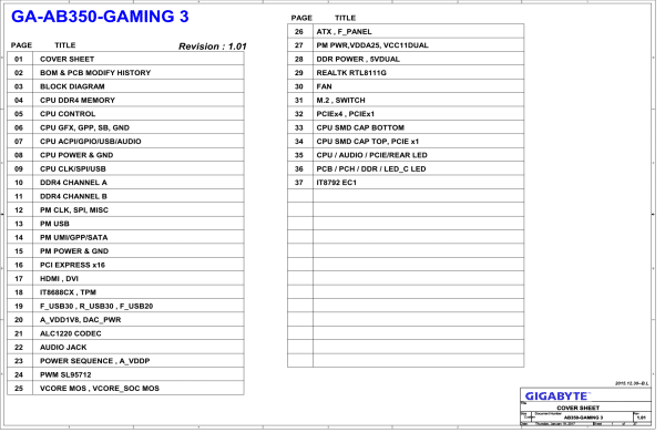 技嘉 GA-AB350-Gaming维修电路图纸资料