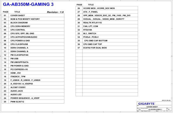 技嘉 GA-AB350M-Gaming3+GA-AB350M-HD3维修电路图纸资料