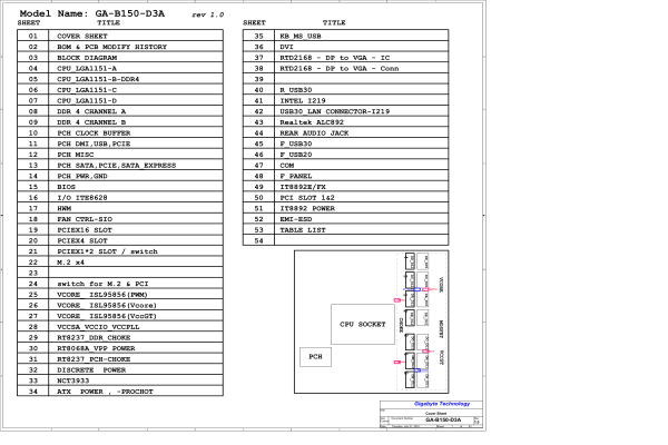 技嘉 GA-B150-D3A维修电路图纸资料