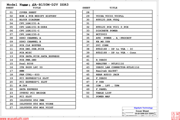 技嘉 GA-B150M-D2V维修电路图纸资料