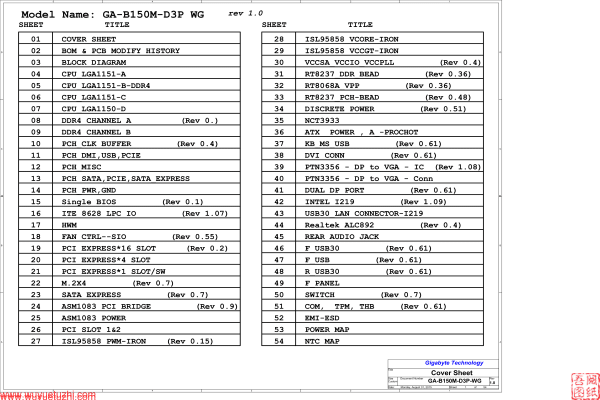 技嘉 GA-B150M-D3P WG R1.0电路图