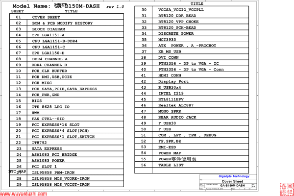 技嘉 GA-B150M-DASH R1.0电路位置图纸资料