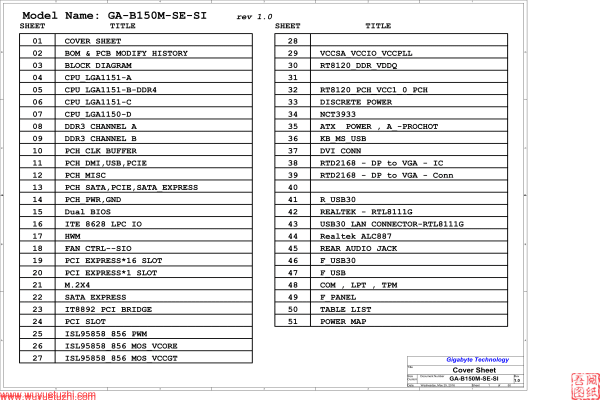 技嘉 GA-B150M-SE-SI R1.0电路位置图纸资料