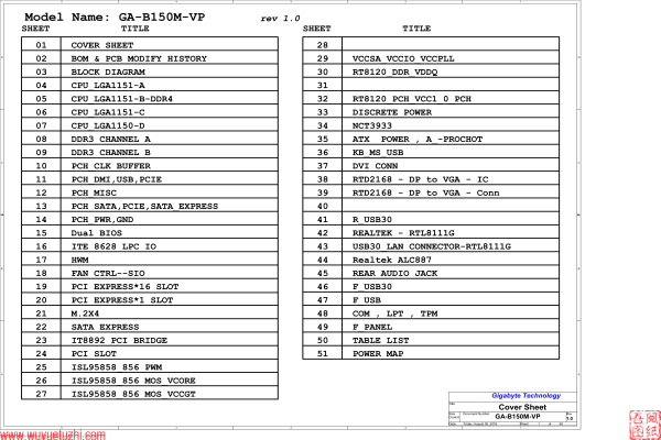 技嘉 GA-B150M-VP电路位置图纸资料