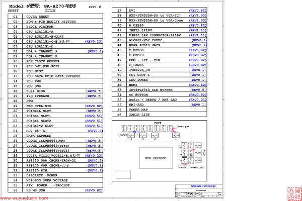 技嘉 GA-H270-HD3 Rev1.0电路图位置图