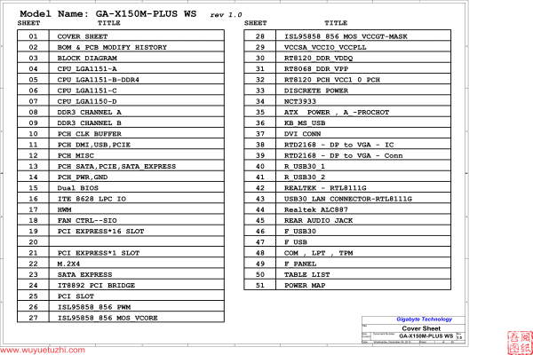 技嘉 GA-X150M-PLUS WS Rev1.0电路图位置图