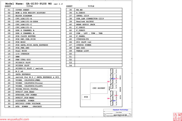 技嘉 GA-X150-PLUS WS Rev1.0电路图位置图