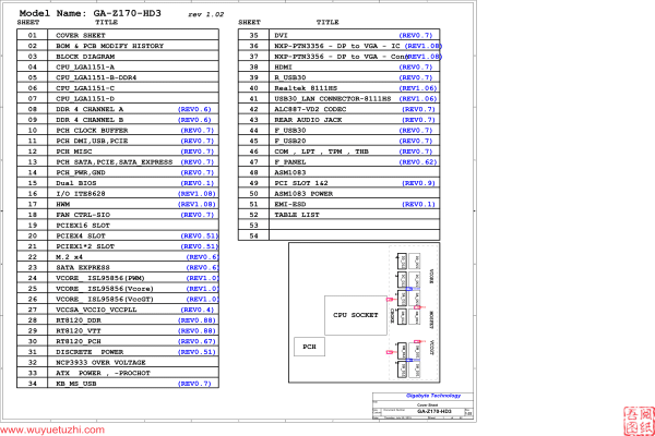 技嘉 GA-Z170-HD3 Rev1.02电路图位置图