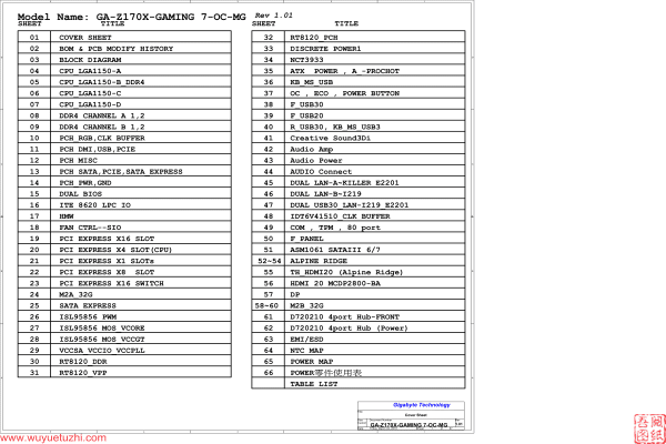 技嘉 GA-Z170X-Gaming7-OC-MG Rev1.01电路图原理图