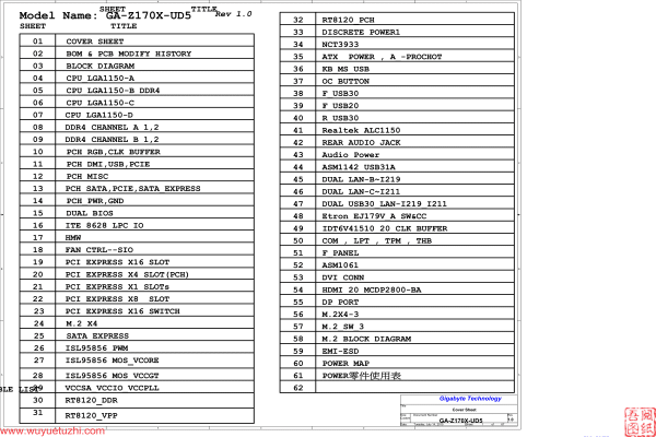 技嘉 GA-Z170X-UD5 REV1.0电路图位置图