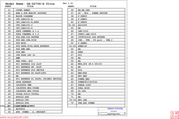 技嘉 GA-Z270X-A Ultra Rev1.01电路图位置图