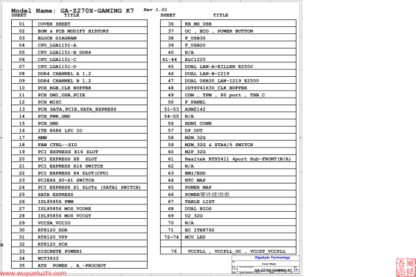 技嘉 GA-Z270X-Gaming K7 Rev1.0 Rev1.01电路图位置图