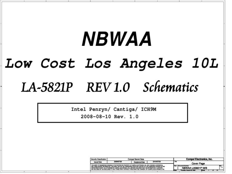 东芝 Toshiba Satellite Pro LA-5821P L450 NBWAA Rev1.0 电路图原理图