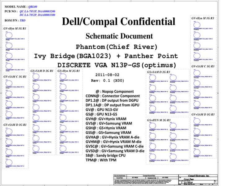 戴尔 Dell LA-7851P LA-7852P XPS 15 L521X QBL00 电路原理图