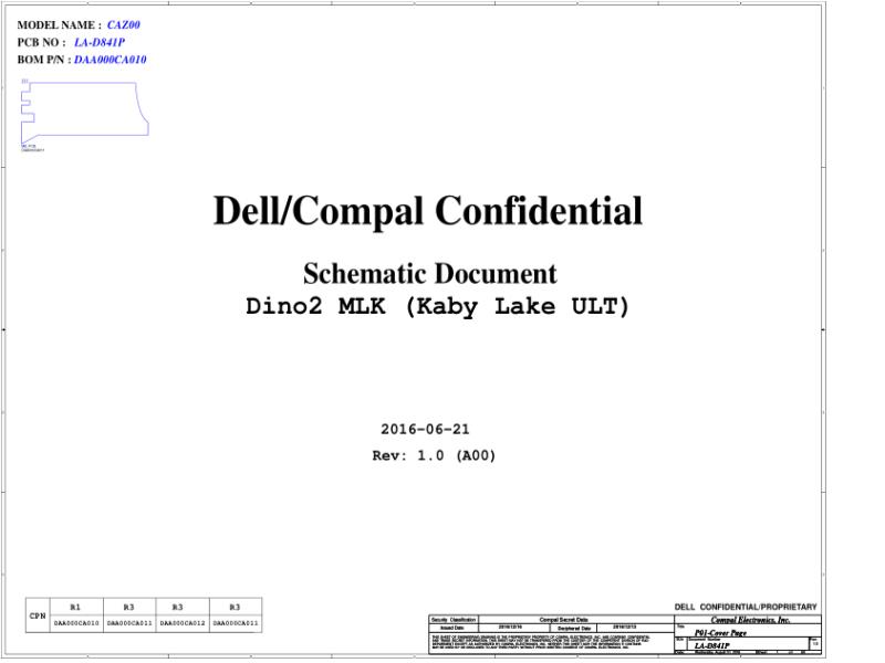 戴尔 Dell LA-D841P XPS 13 9360 CAZ00 电路原理图