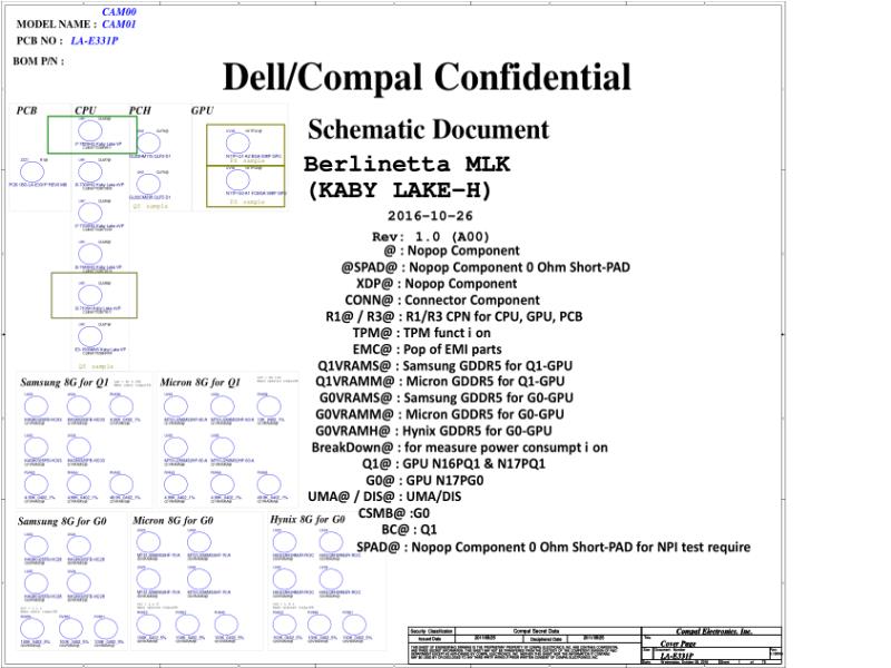 戴尔 Dell LA-E331P XPS 15 9560 CAM00 CAM01 电路原理图