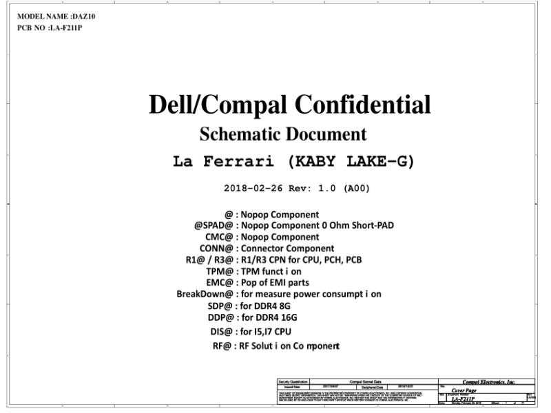 戴尔 Dell LA-F211P XPS 15 9575 2-in-1 DAZ10 电路原理图