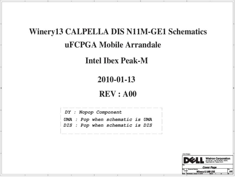 戴尔 Dell 09288-1 Vostro 3300 Winery13 Calpella DIS N11M-GE1 电路原理图