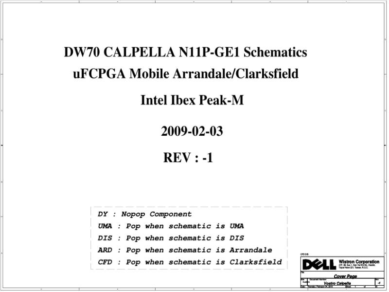 戴尔 Dell 09290-1 Vostro 3700 DW70 Calpella N11P-GE1 Rev-1 电路原理图