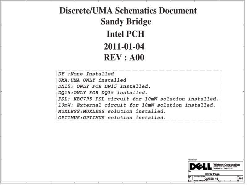 戴尔 Dell 10260-1 Vostro 3550 10245-1 DQ15 Rev A00 电路原理图