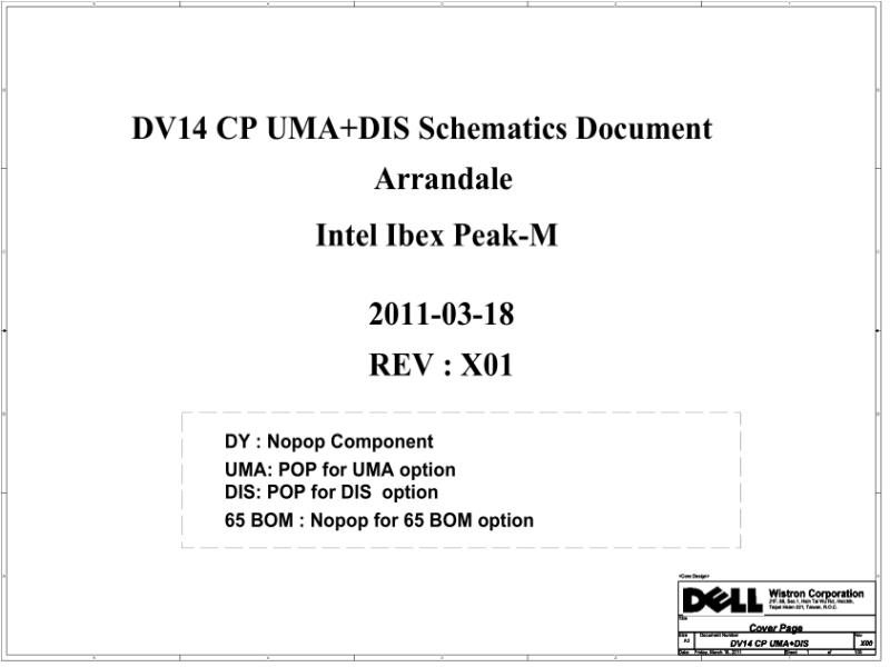 戴尔 Dell 10272-1 SB Vostro 1440 Wistron DV14 CP DIS UMA Rev X00 电路原理图