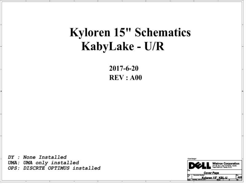 戴尔 Dell 16841-1 Kyloren15 KBL-U Rev A00 电路原理图