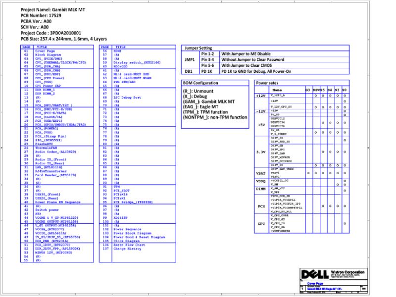 戴尔 Dell 17529-1 Vostro 3670 Gambit MLK MT Rev A00 电路原理图