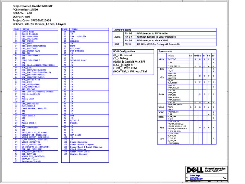 戴尔 Dell 17530-1 Vostro 3470 Inspiron 3470 Gambit MLK SFF Rev A00 电路原理图