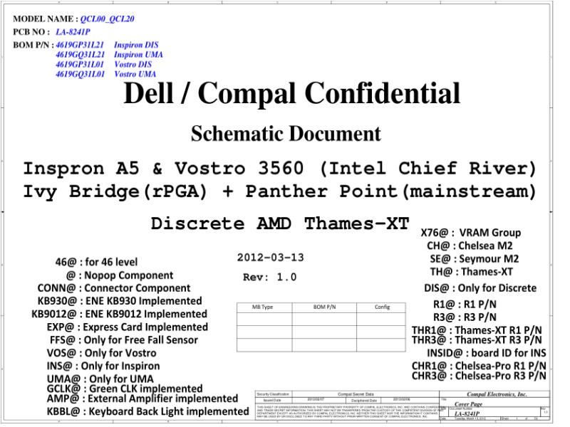 戴尔 Dell LA-8241P Vostro 3560 And Inspron A5 QCL00 QCL20 Rev1.0 电路原理图