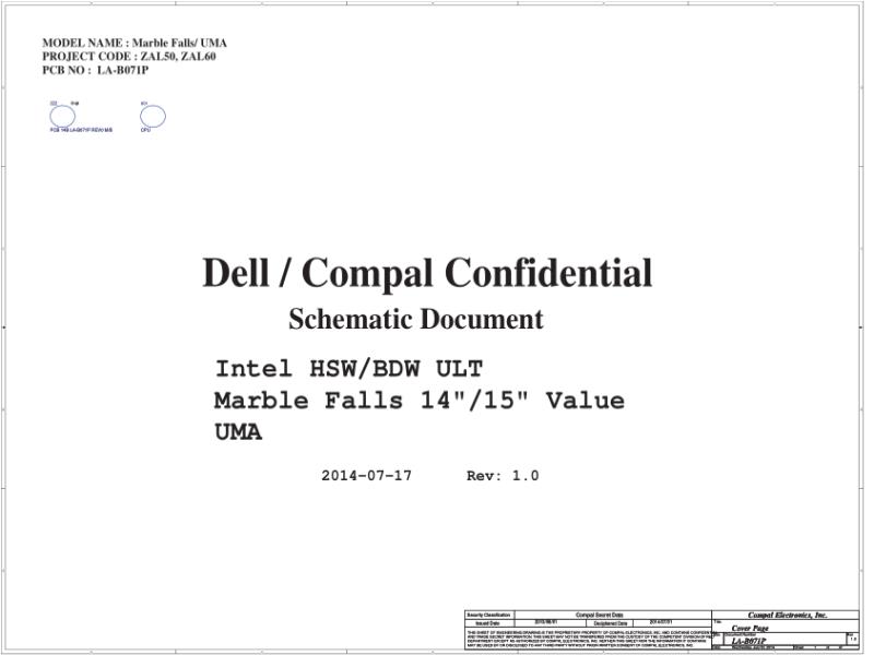 戴尔 Dell LA-B071P Vostro 3450 Marble Falls UMA ZAL50 ZAL60 Rev1.0 电路原理图