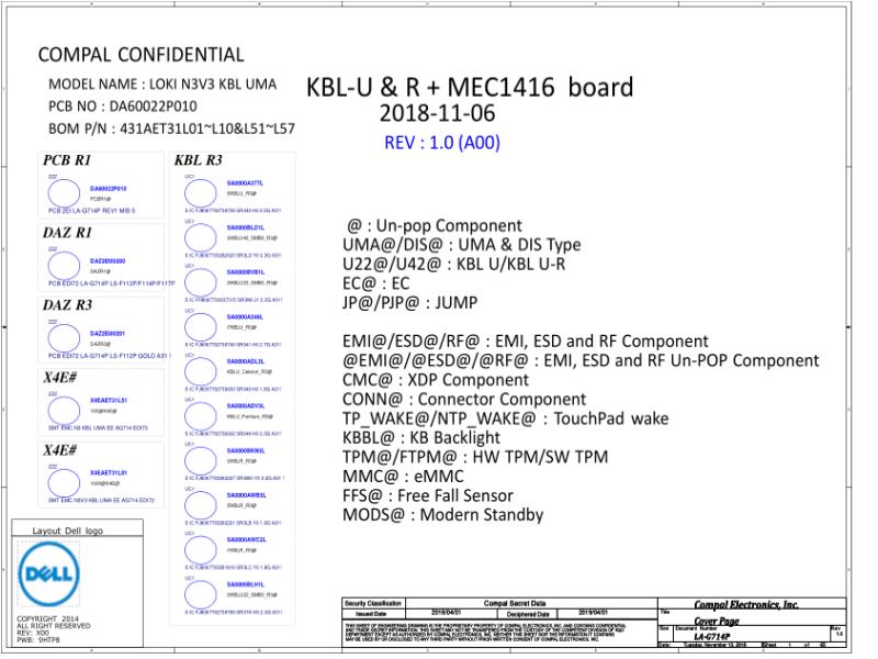 戴尔 Dell LA-G714P Vostro Inspiron 3481 3581 3584 3781 Rev1.0 电路原理图