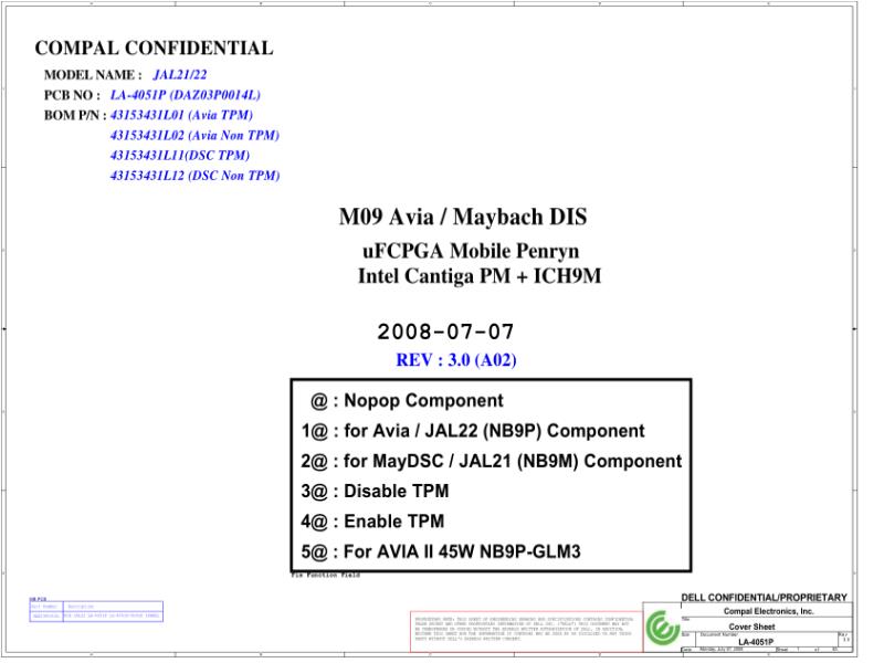 戴尔 Dell LA-4051P Precision M4400 JAL21 22 电路原理图