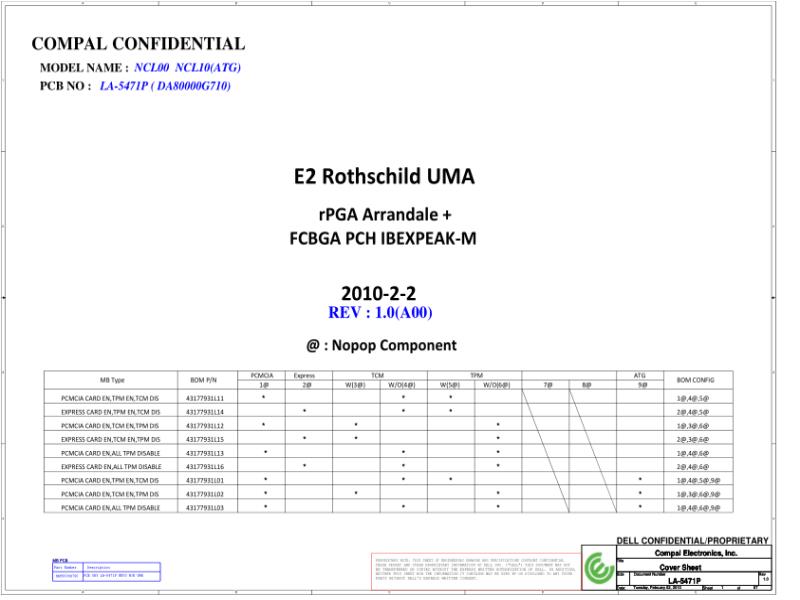 戴尔 Dell LA-5471P Latitude E6410 ATG NCL00 NCL10 电路原理图