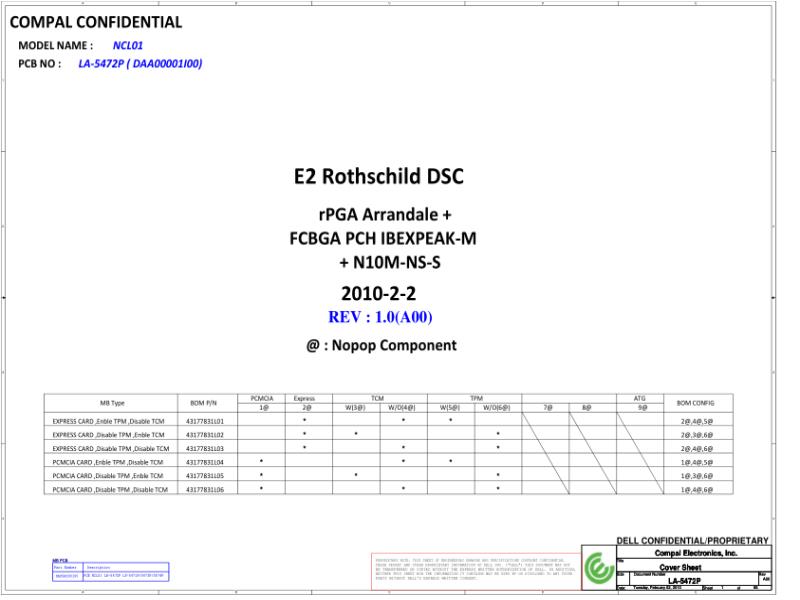 戴尔 Dell LA-5472P Latitude E6410 NCL01 电路原理图