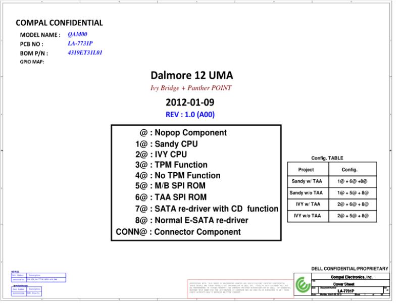 戴尔 Dell LA-7731P Precision M2400 QAM00 电路原理图