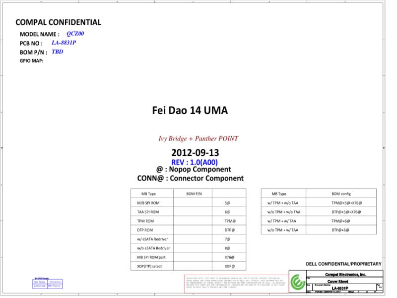 戴尔 Dell LA-8831P Latitude 6430U QCZ00 TBD 电路原理图