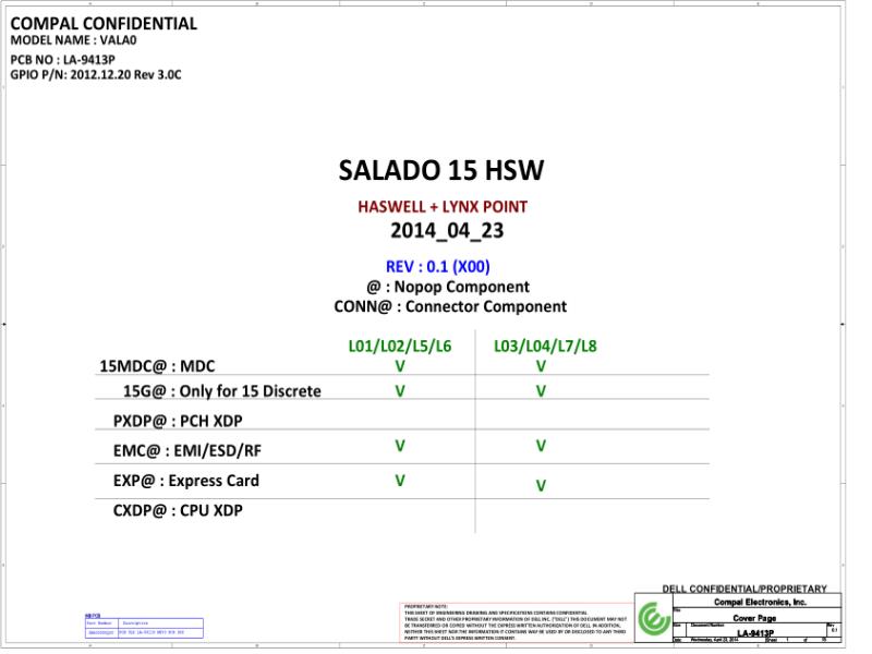 戴尔 Dell LA-9413P Precision M2800 VALA0 电路原理图