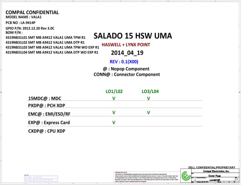 戴尔 Dell LA-9414P Latitude E6540 VALA1 电路原理图