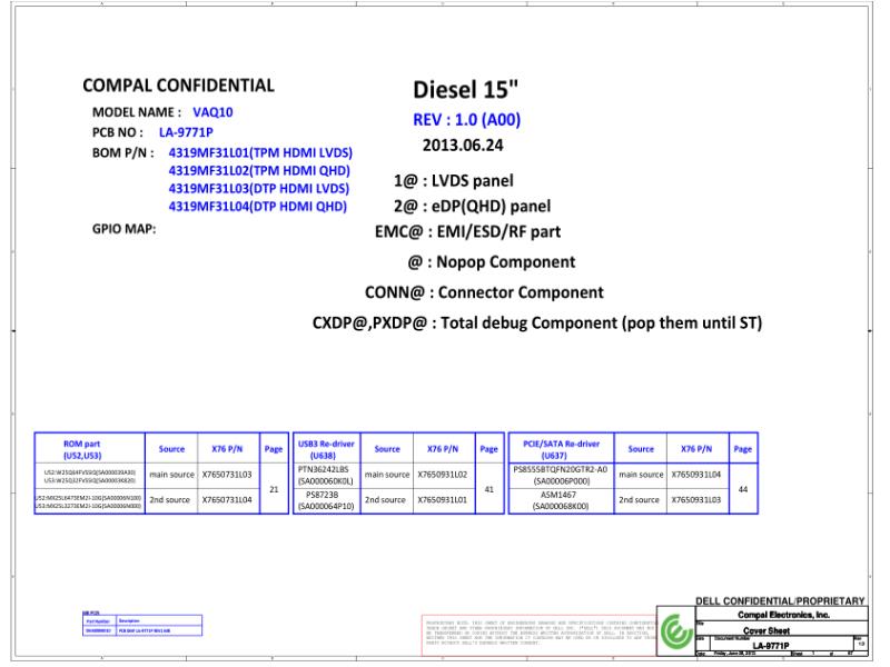 戴尔 Dell LA-9771P Precision M4800 VAQ10 电路原理图