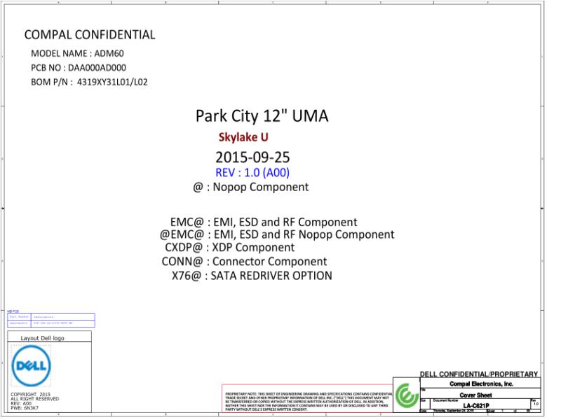 戴尔 Dell LA-C621P Precision 3510 Latitude E5270 E5470 E5570 ADM60 电路原理图