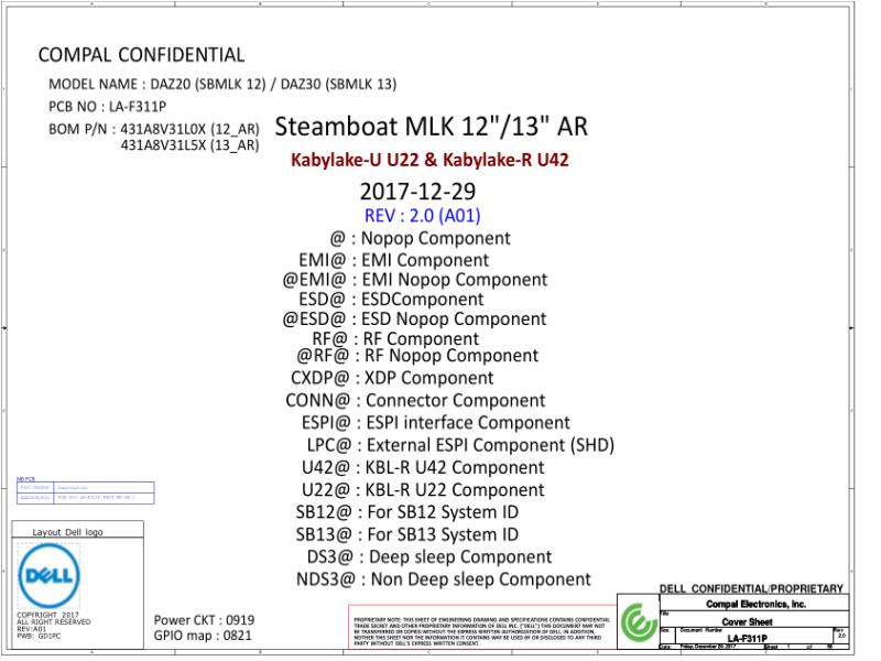 戴尔 Dell LA-F311P Latitude 7290 7390 DAZ20 DAZ30 电路原理图