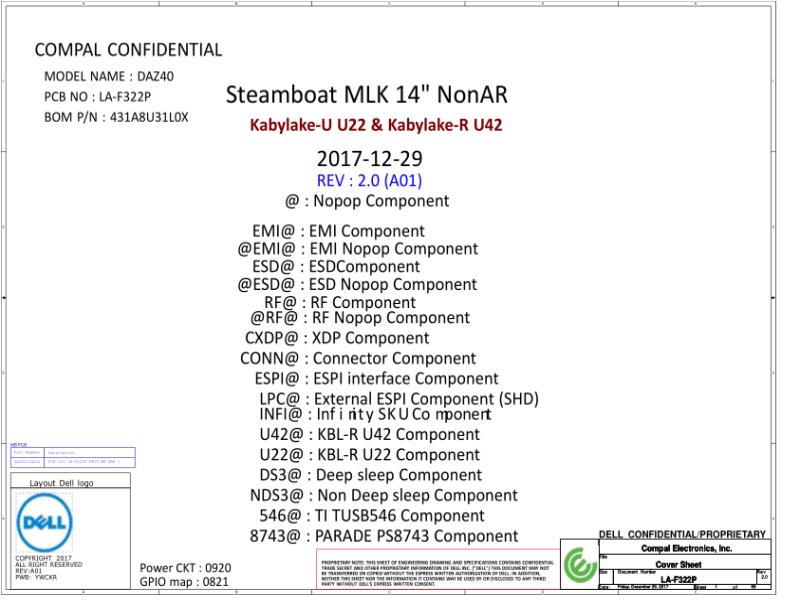 戴尔 Dell LA-F322P Latitude 7290 7390 7490 DAZ40 电路原理图