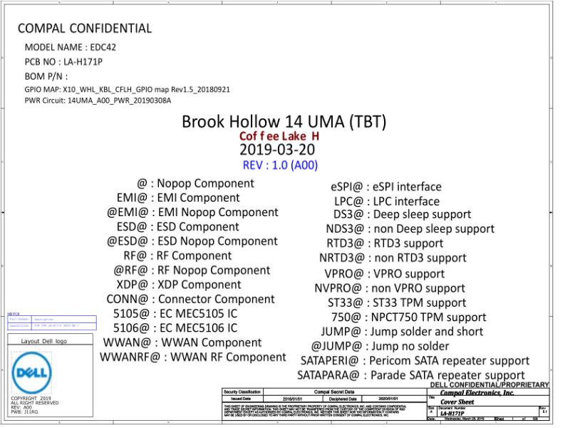 戴尔 Dell LA-H171P Precision 3541 Latitude 5401 5501 EDC42 电路原理图