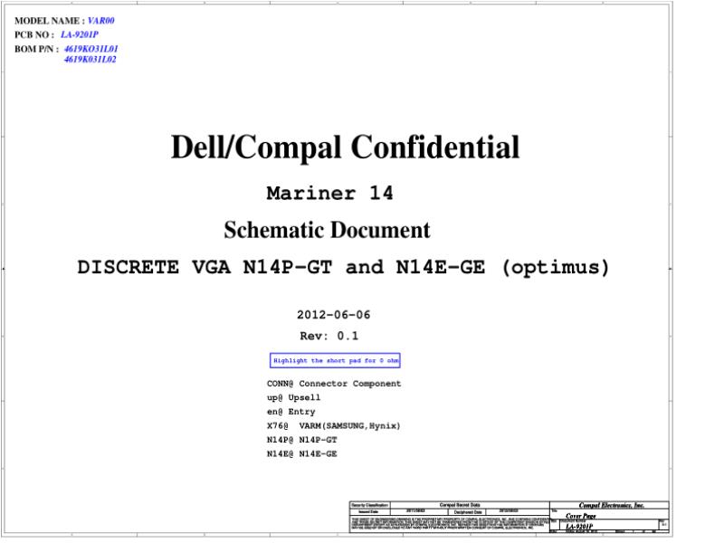 戴尔  Dell LA-9201P Alienware 14 VAR00电路图