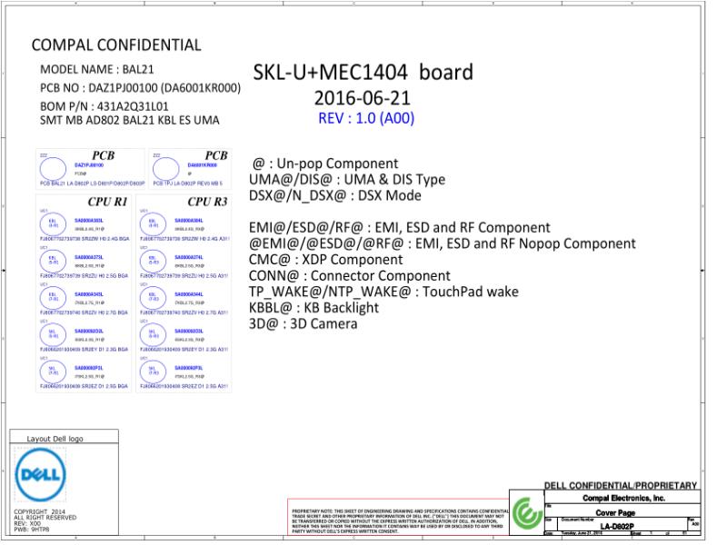 戴尔  Dell LA-D802P Inspiron 15 5567电路图