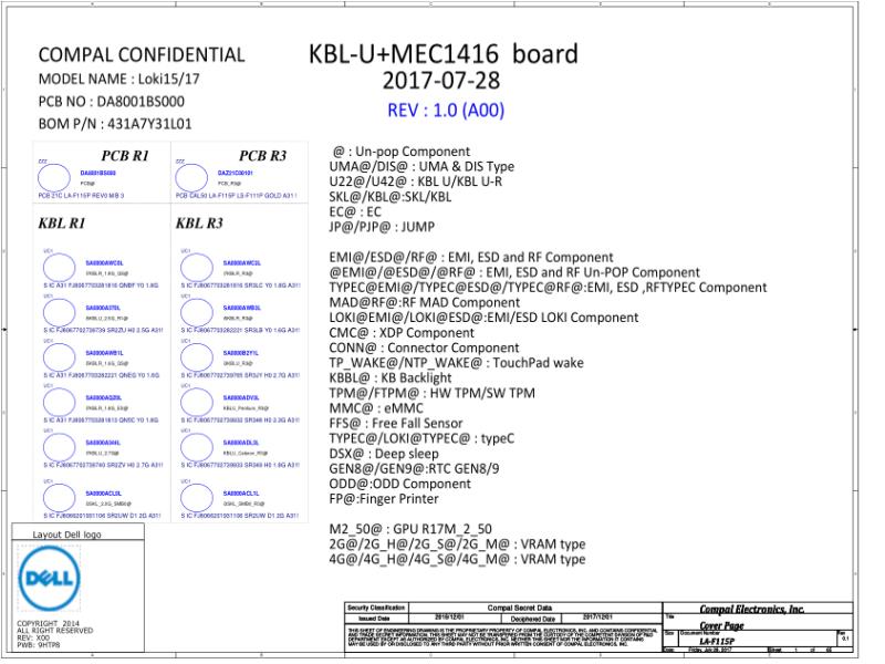 戴尔  Dell LA-F115P Inspiron 5770 5570 DSC and IO ODD PWR Board电路图